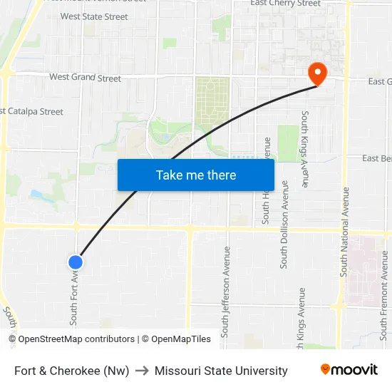 Fort & Cherokee (Nw) to Missouri State University map