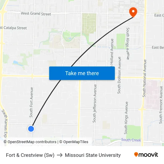 Fort & Crestview (Sw) to Missouri State University map