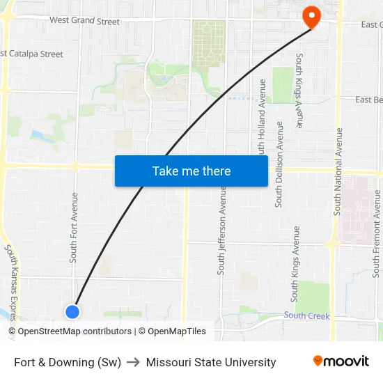 Fort & Downing (Sw) to Missouri State University map