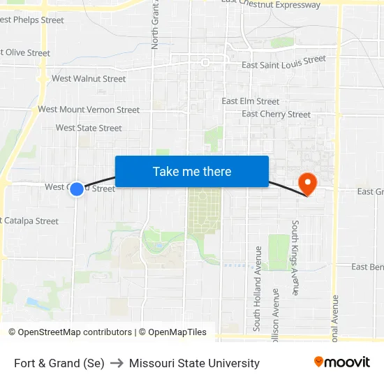Fort & Grand (Se) to Missouri State University map