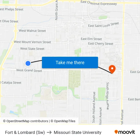 Fort & Lombard (Sw) to Missouri State University map