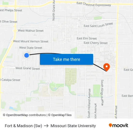 Fort & Madison (Sw) to Missouri State University map