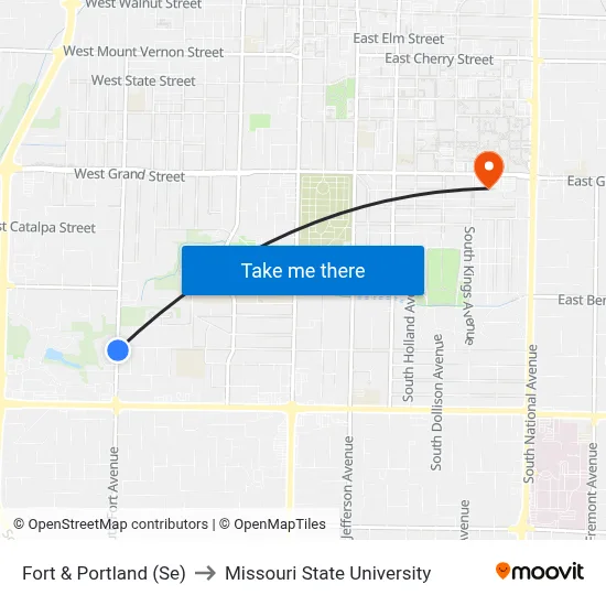 Fort & Portland (Se) to Missouri State University map