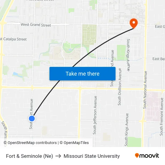 Fort & Seminole (Ne) to Missouri State University map