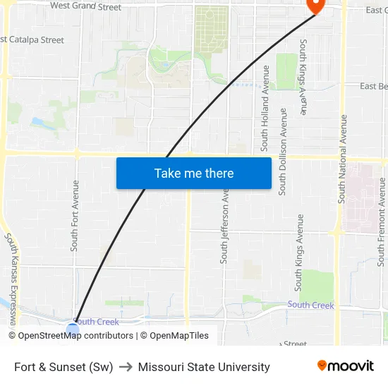 Fort & Sunset (Sw) to Missouri State University map