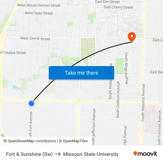 Fort & Sunshine (Sw) to Missouri State University map
