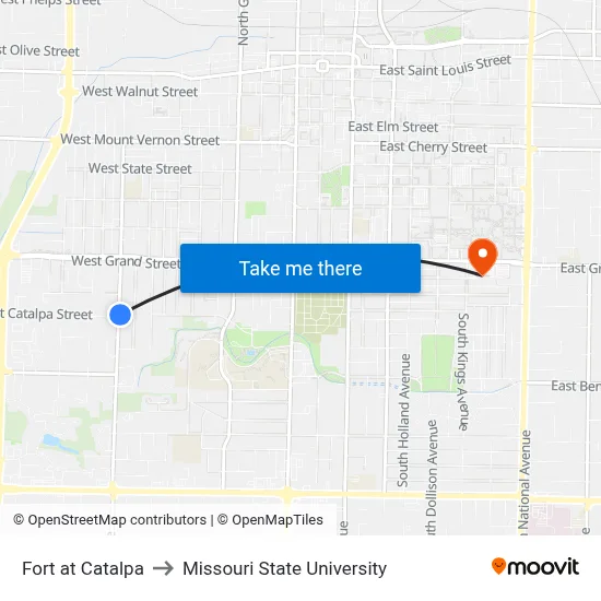 Fort at Catalpa to Missouri State University map