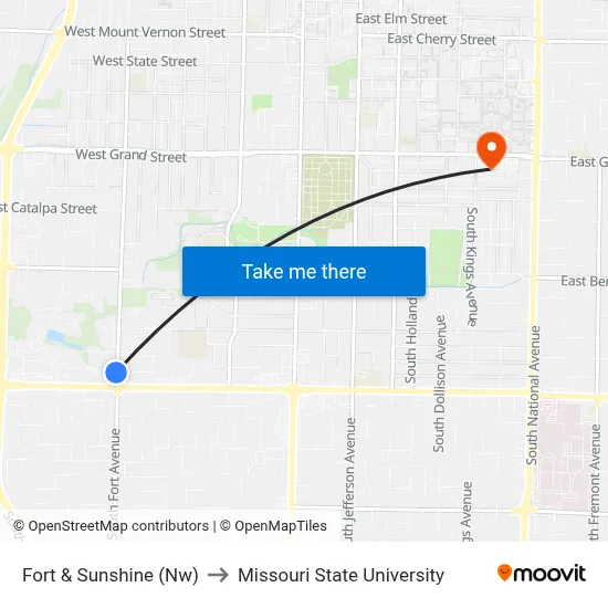 Fort & Sunshine (Nw) to Missouri State University map