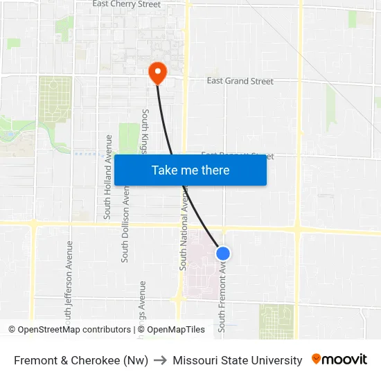 Fremont & Cherokee (Nw) to Missouri State University map