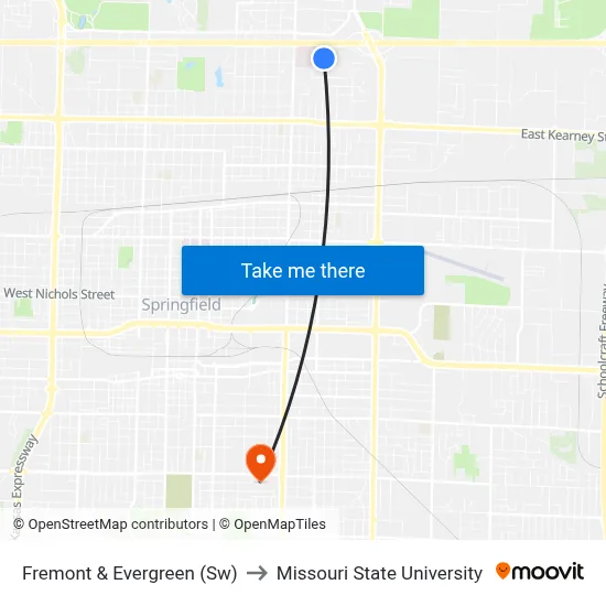 Fremont & Evergreen (Sw) to Missouri State University map