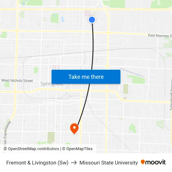 Fremont & Livingston (Sw) to Missouri State University map