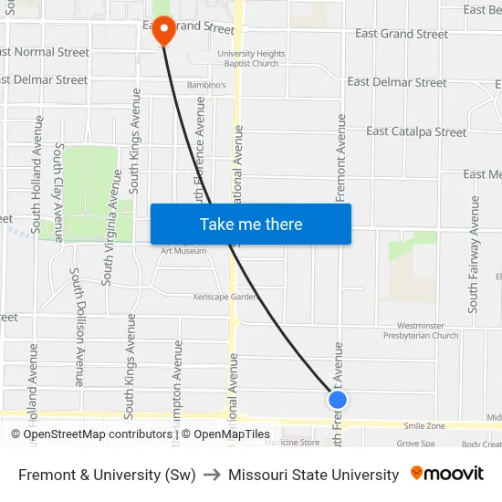 Fremont & University (Sw) to Missouri State University map