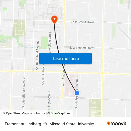 Fremont at Lindberg to Missouri State University map