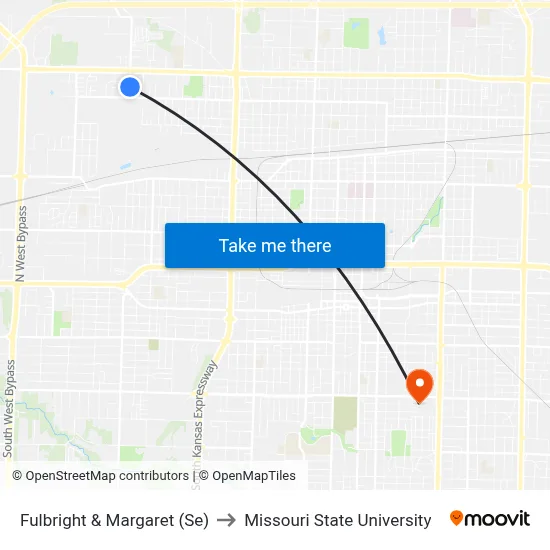 Fulbright & Margaret (Se) to Missouri State University map