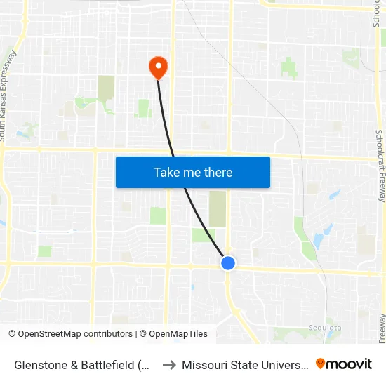 Glenstone & Battlefield (Ne) to Missouri State University map