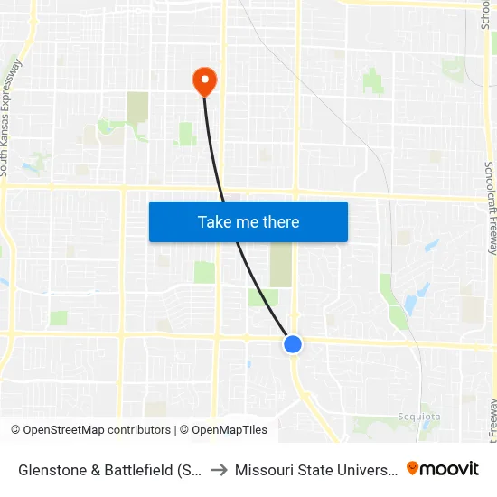 Glenstone & Battlefield (Sw) to Missouri State University map