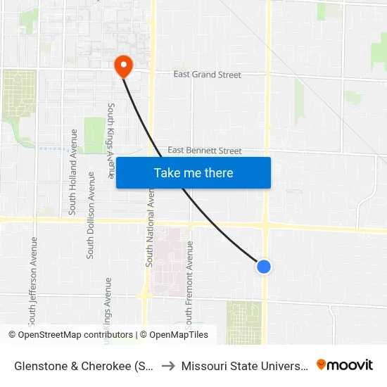 Glenstone & Cherokee (Sw) to Missouri State University map