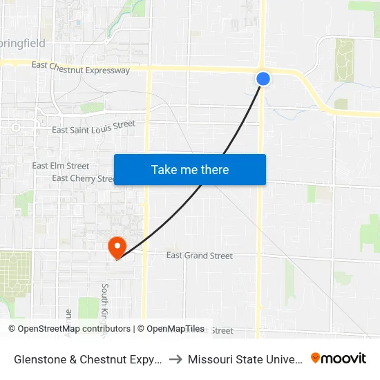 Glenstone & Chestnut Expy (Se) to Missouri State University map