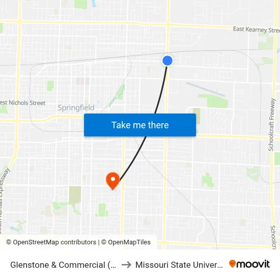 Glenstone & Commercial (Ne) to Missouri State University map