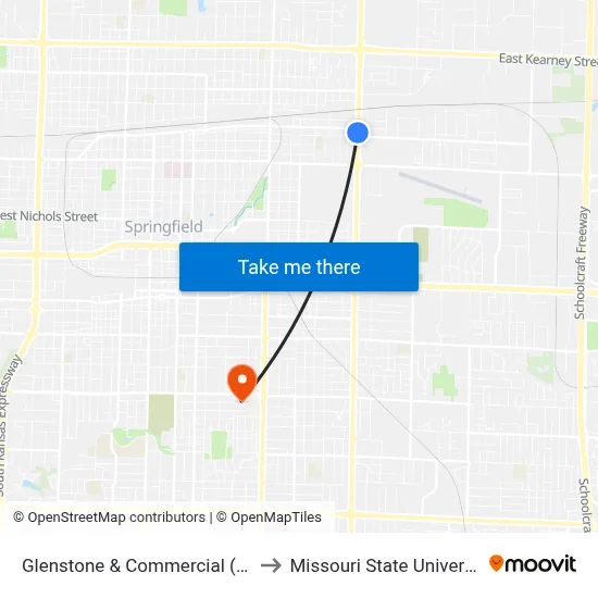 Glenstone & Commercial (Sw) to Missouri State University map