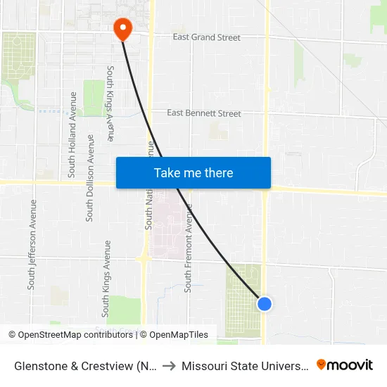 Glenstone & Crestview (Ne) to Missouri State University map