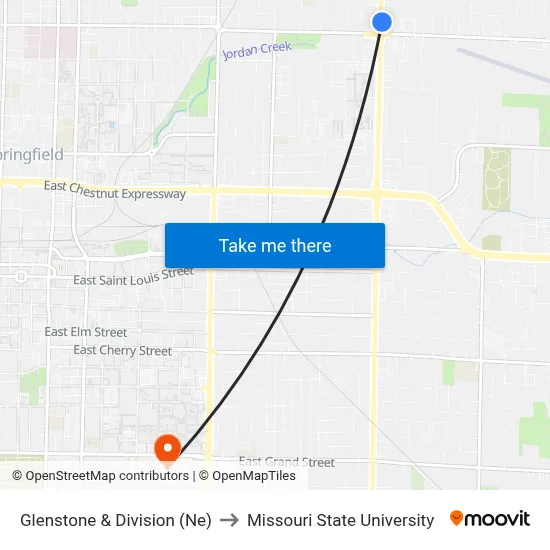 Glenstone & Division (Ne) to Missouri State University map