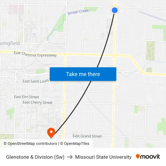 Glenstone & Division (Sw) to Missouri State University map