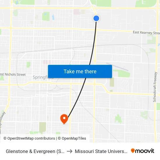 Glenstone & Evergreen (Se) to Missouri State University map