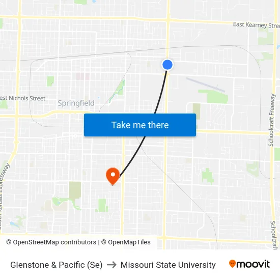 Glenstone & Pacific (Se) to Missouri State University map
