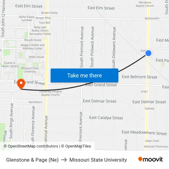 Glenstone & Page (Ne) to Missouri State University map