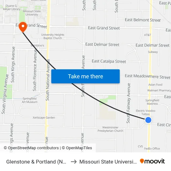 Glenstone & Portland (Nw) to Missouri State University map