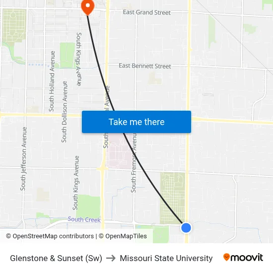 Glenstone & Sunset (Sw) to Missouri State University map