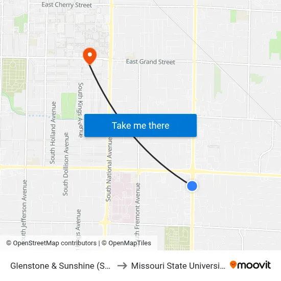 Glenstone & Sunshine (Sw) to Missouri State University map