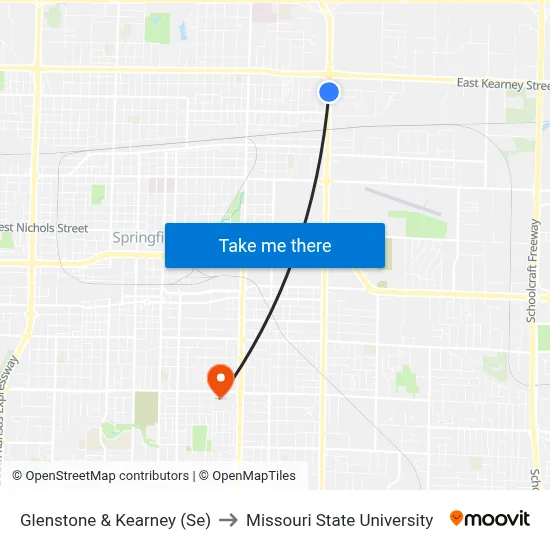 Glenstone & Kearney (Se) to Missouri State University map