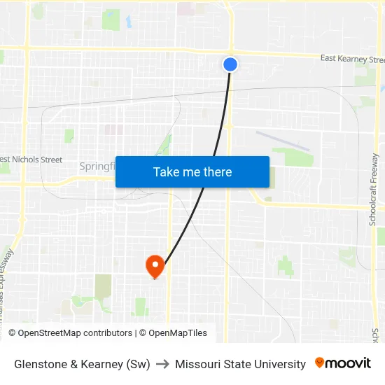 Glenstone & Kearney (Sw) to Missouri State University map