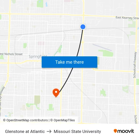 Glenstone at  Atlantic to Missouri State University map