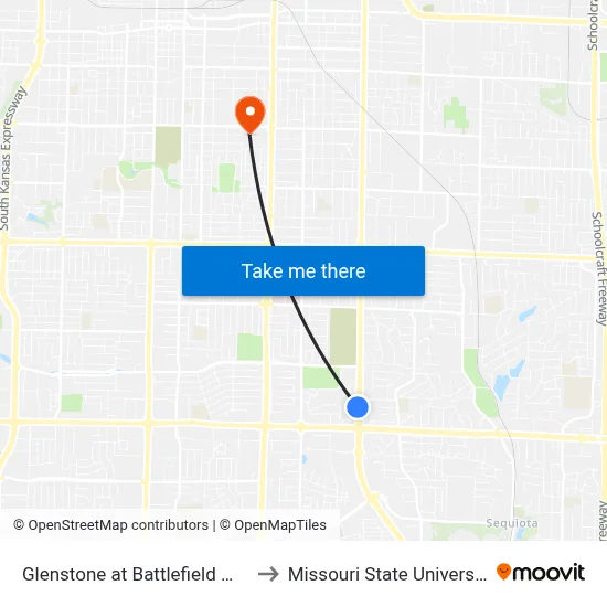 Glenstone at Battlefield Mall to Missouri State University map