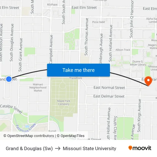 Grand & Douglas (Sw) to Missouri State University map
