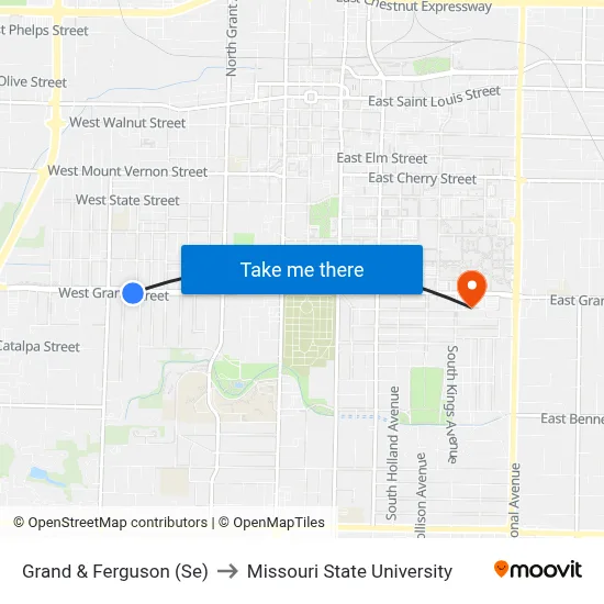 Grand & Ferguson (Se) to Missouri State University map