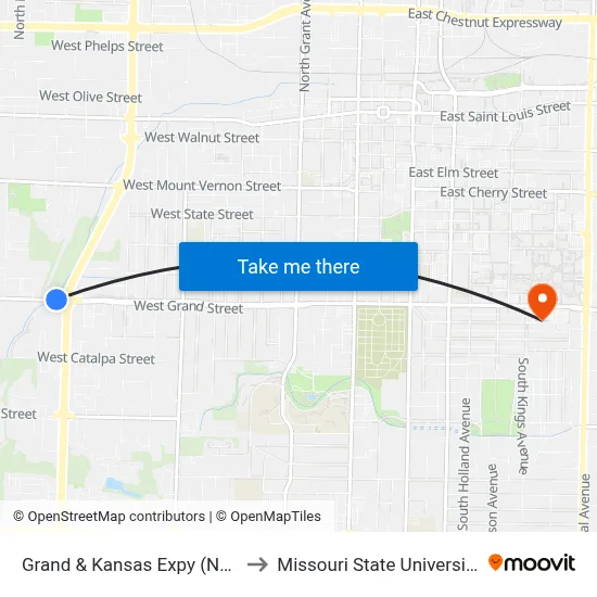 Grand & Kansas Expy (Nw) to Missouri State University map
