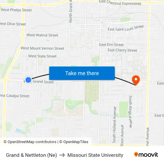Grand & Nettleton (Ne) to Missouri State University map