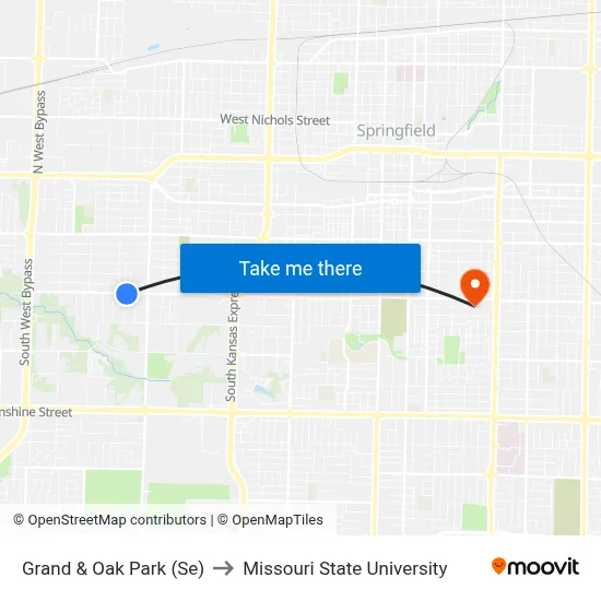 Grand & Oak Park (Se) to Missouri State University map
