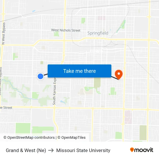 Grand & West (Ne) to Missouri State University map