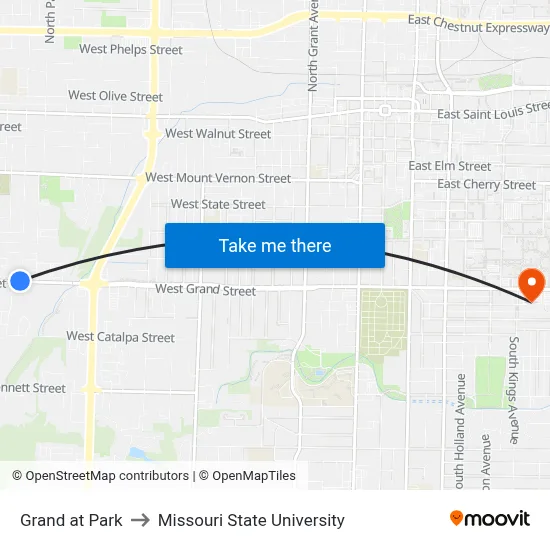 Grand at Park to Missouri State University map