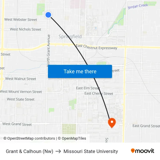 Grant & Calhoun (Nw) to Missouri State University map