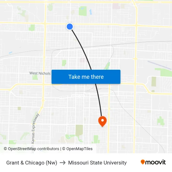 Grant & Chicago (Nw) to Missouri State University map