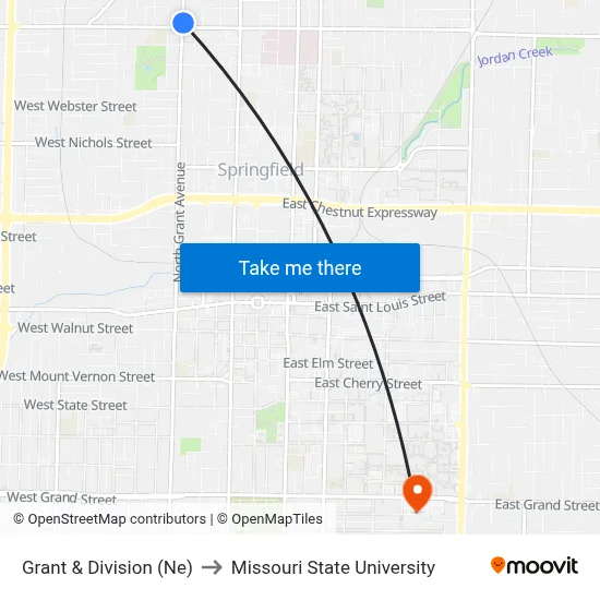Grant & Division (Ne) to Missouri State University map