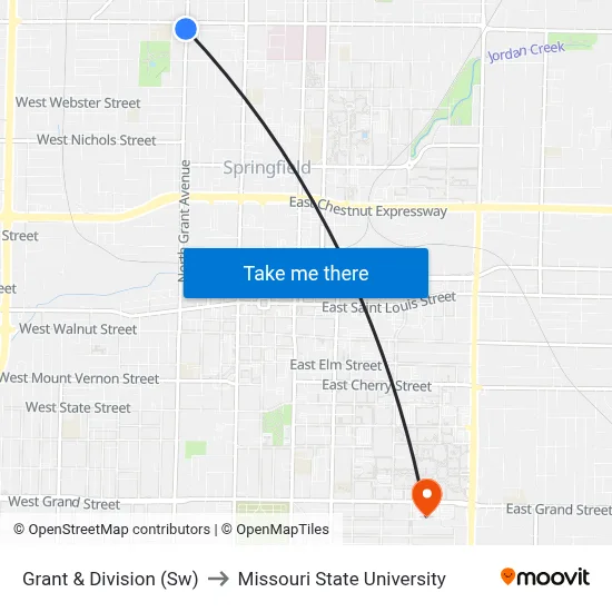 Grant & Division (Sw) to Missouri State University map