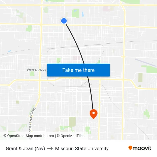 Grant & Jean (Nw) to Missouri State University map