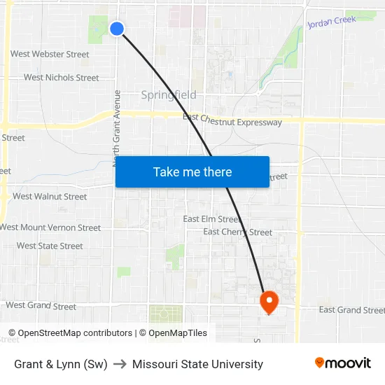 Grant & Lynn (Sw) to Missouri State University map